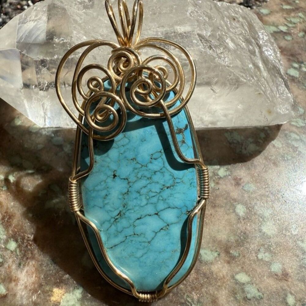 Gem Southwest Turquoise Pendant Natural Material Hand-cut And Wire Wrapped